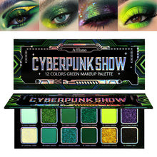 Load image into Gallery viewer, Afflano 12 Colors Cyberpunk Green Eyeshadow Palette